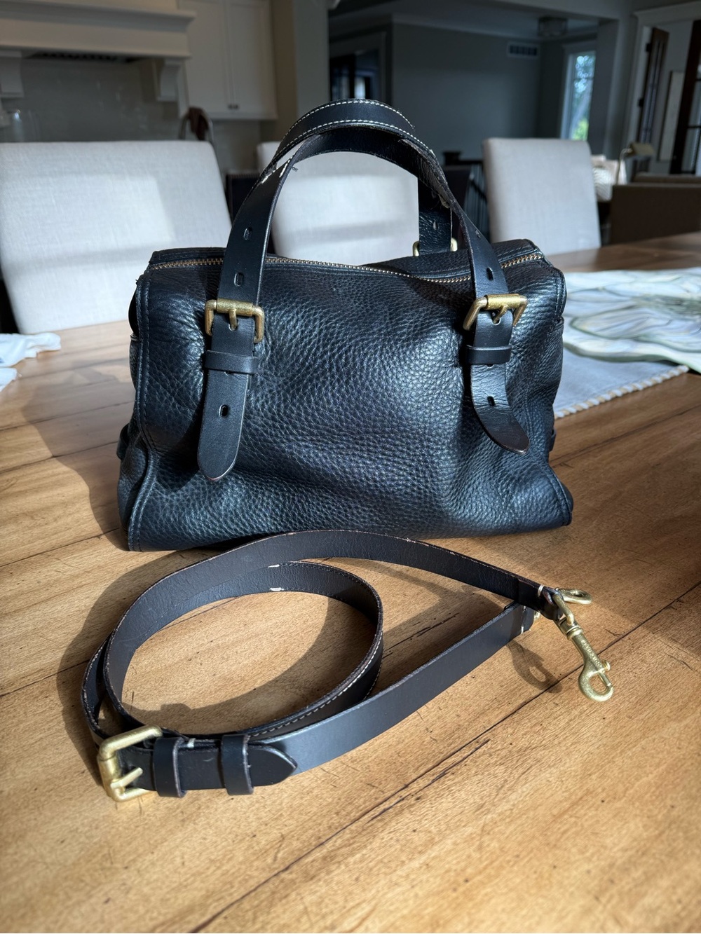 Cole Haan Black Pebbled Leather Satchel with Removable Strap